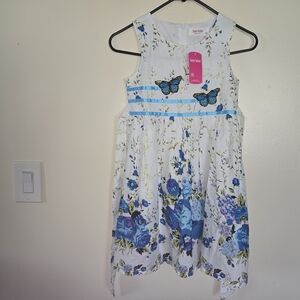 SUNNY FASHION Blue Embroired Butterfly And Floral Girls Dress Size 7/8
